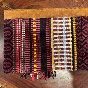 Ethnic Woven and Clutch By Shiraleah. 100% cotton with Leather trims.